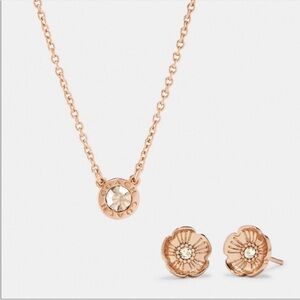 COACH Circle Necklace & Tea Rose Stud Earrings Set